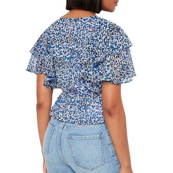 EXPRESS Leopard Print Tiered Ruffle Sleeve Peplum Top - Picture 3 of 6